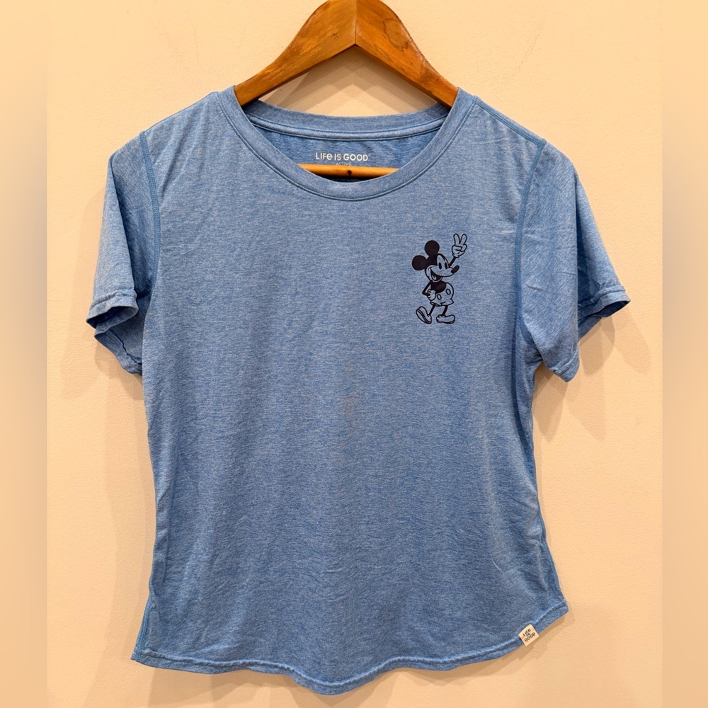 Life Is Good Active Mickey Mouse Women’s Medium Blue Athletic Shirt Disney NWOT
